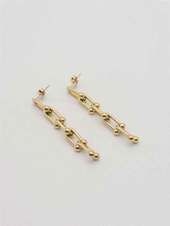 Çelik Zincir Ataç Model Küpe Gold Renk