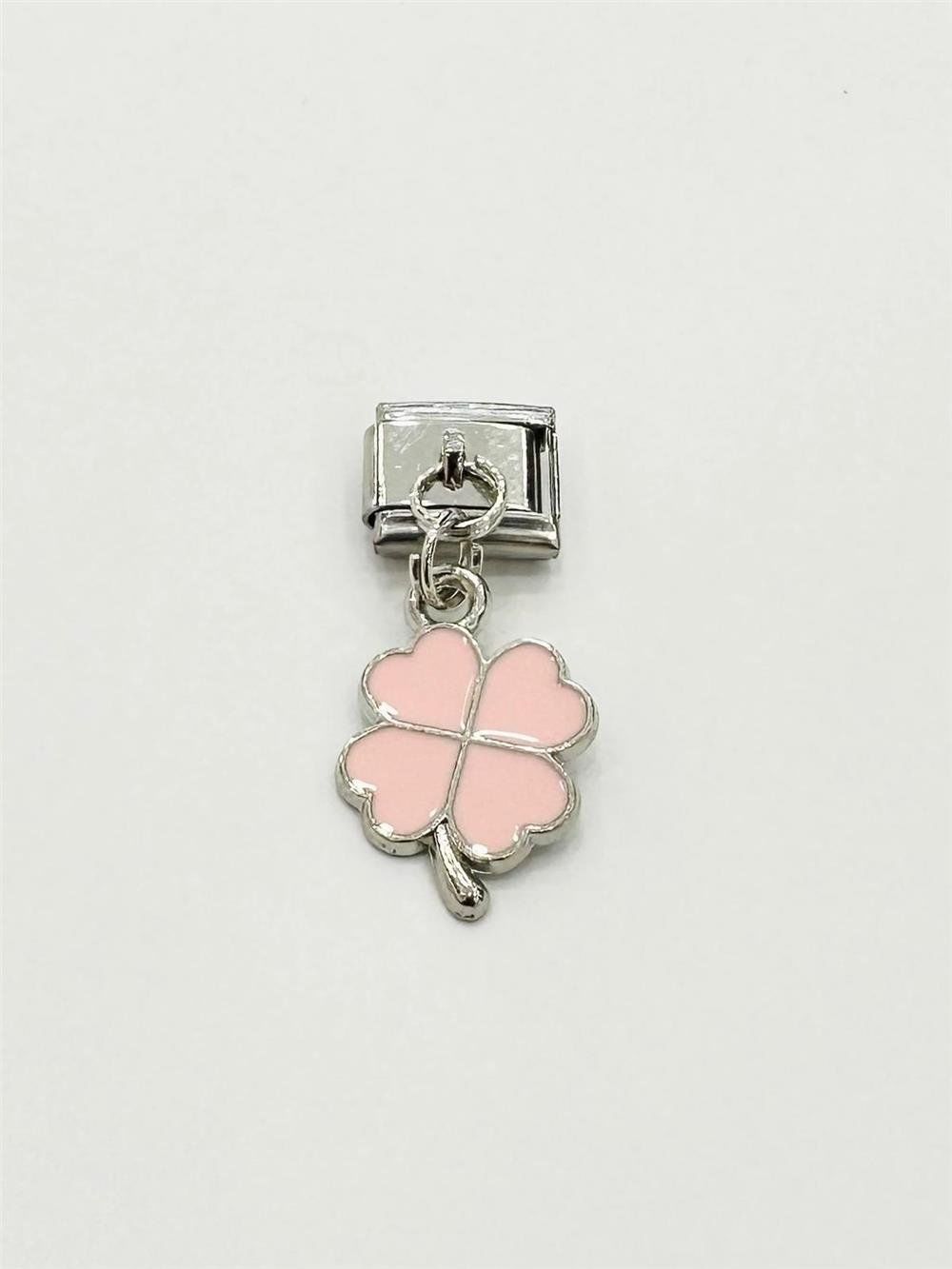 Çelik Charm Pembe Yonca Figürlü