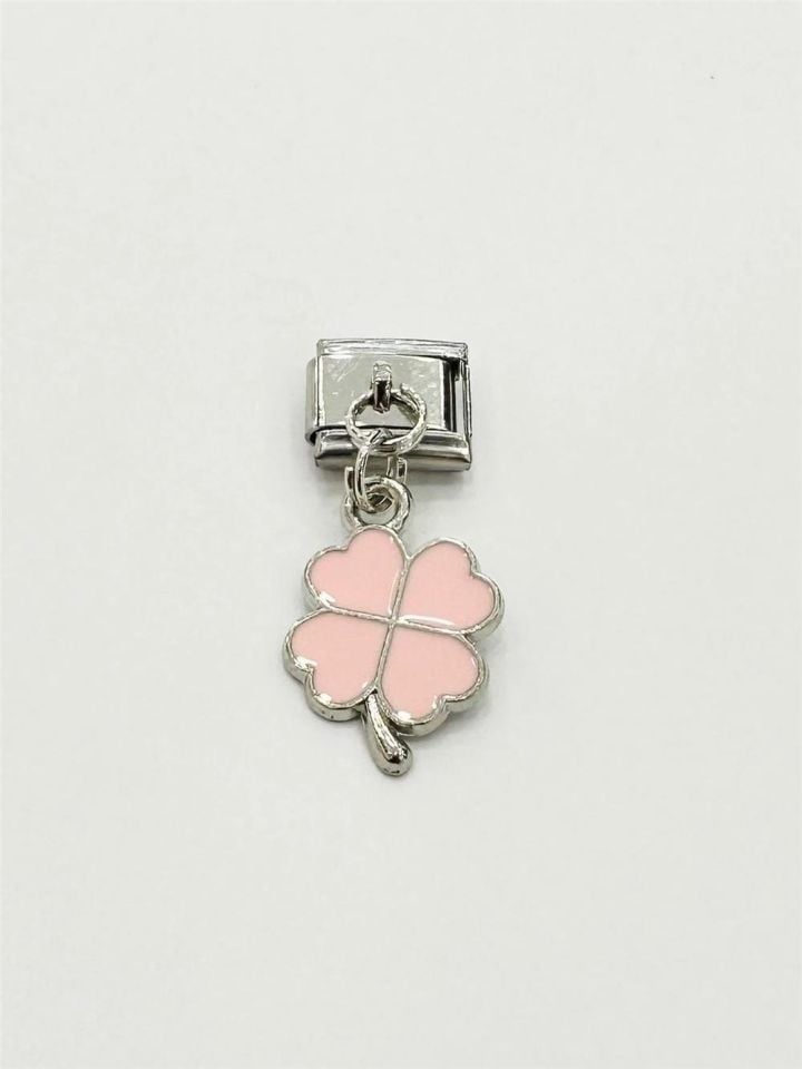 Çelik Charm Pembe Yonca Figürlü