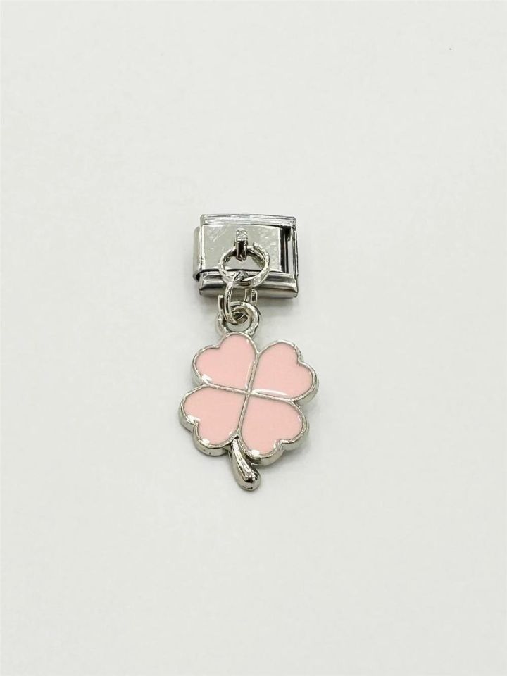 Çelik Charm Pembe Yonca Figürlü