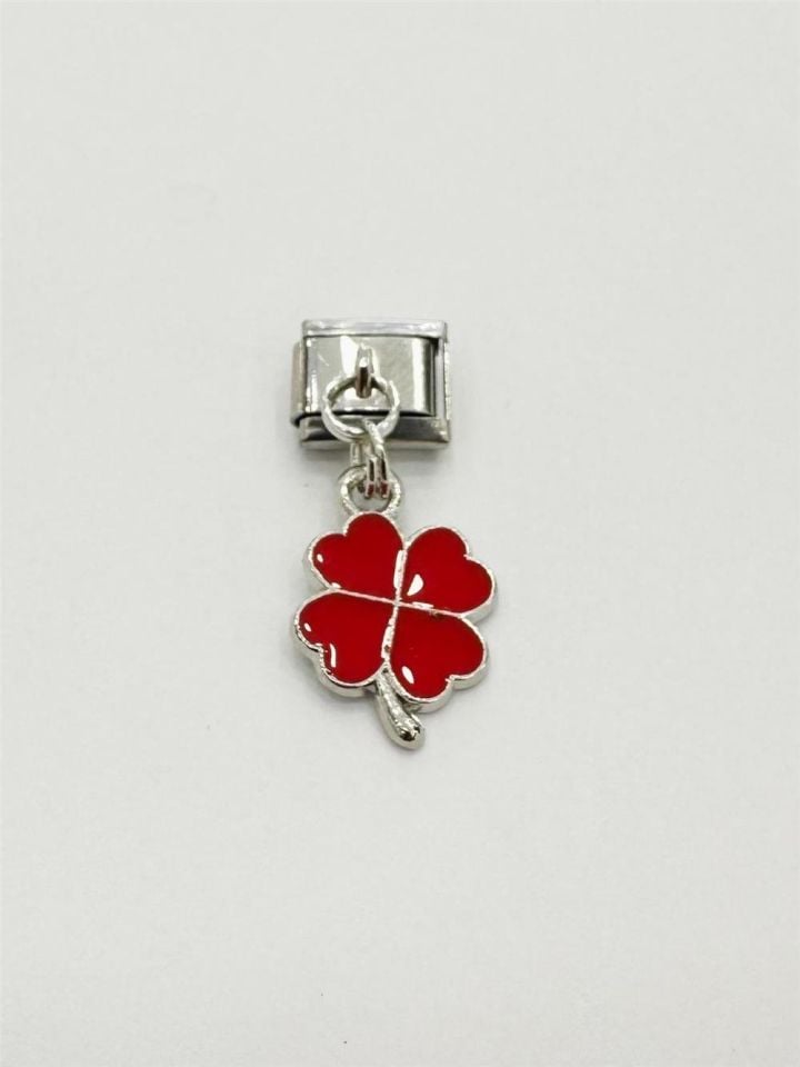 Çelik Charm Kırmızı Yonca Figürlü