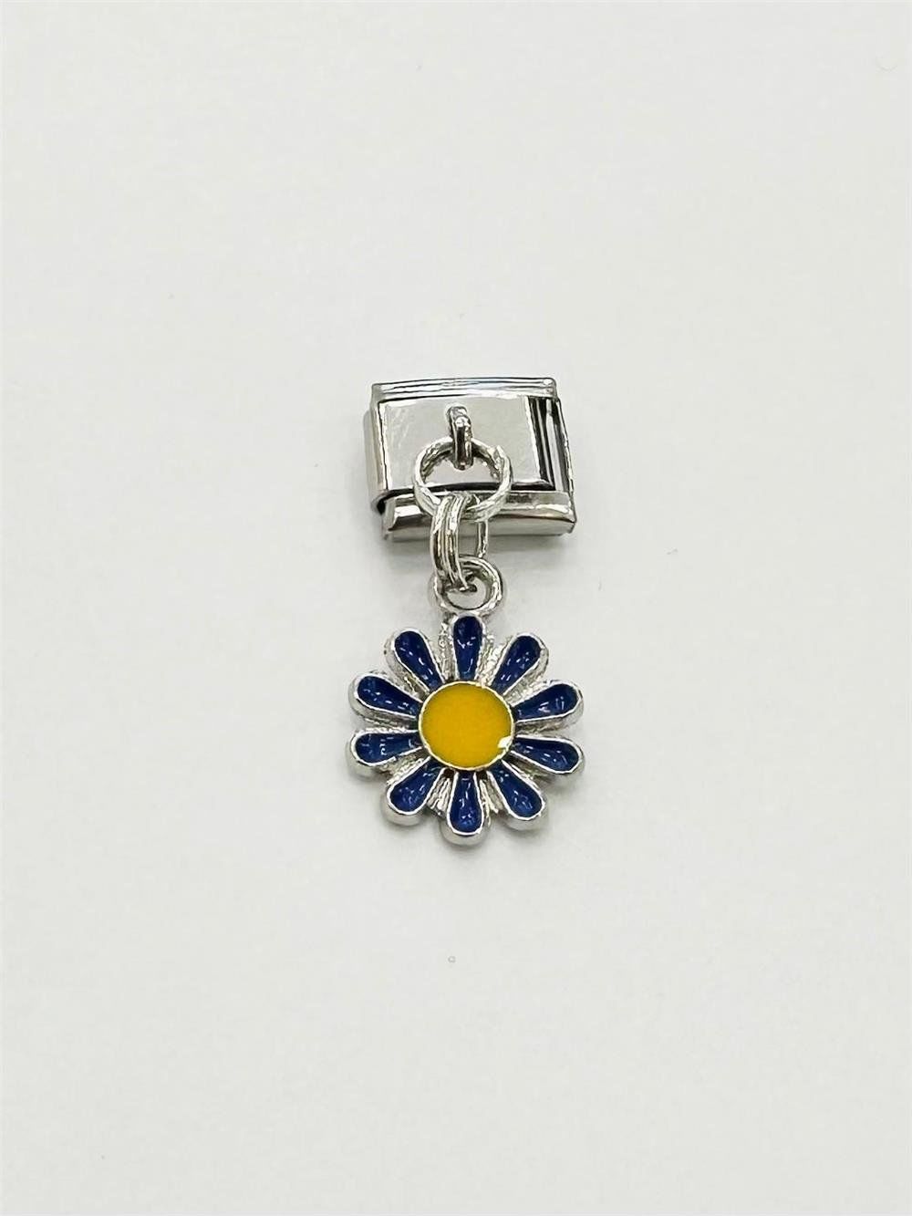 Çelik Charm Sarı Lacivert Papatya Figürlü