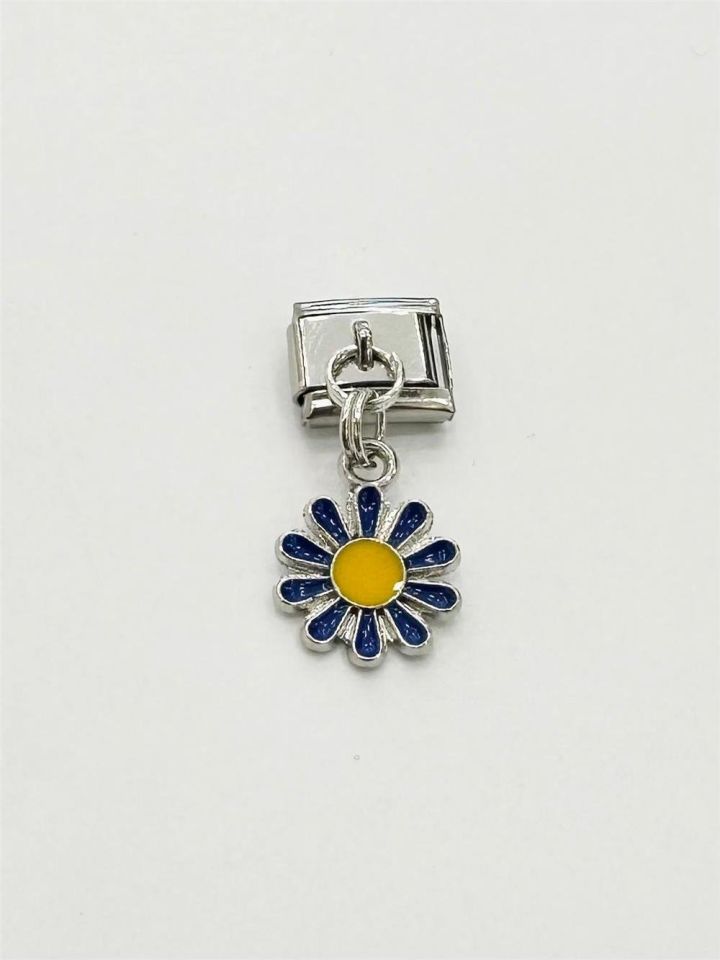 Çelik Charm Sarı Lacivert Papatya Figürlü