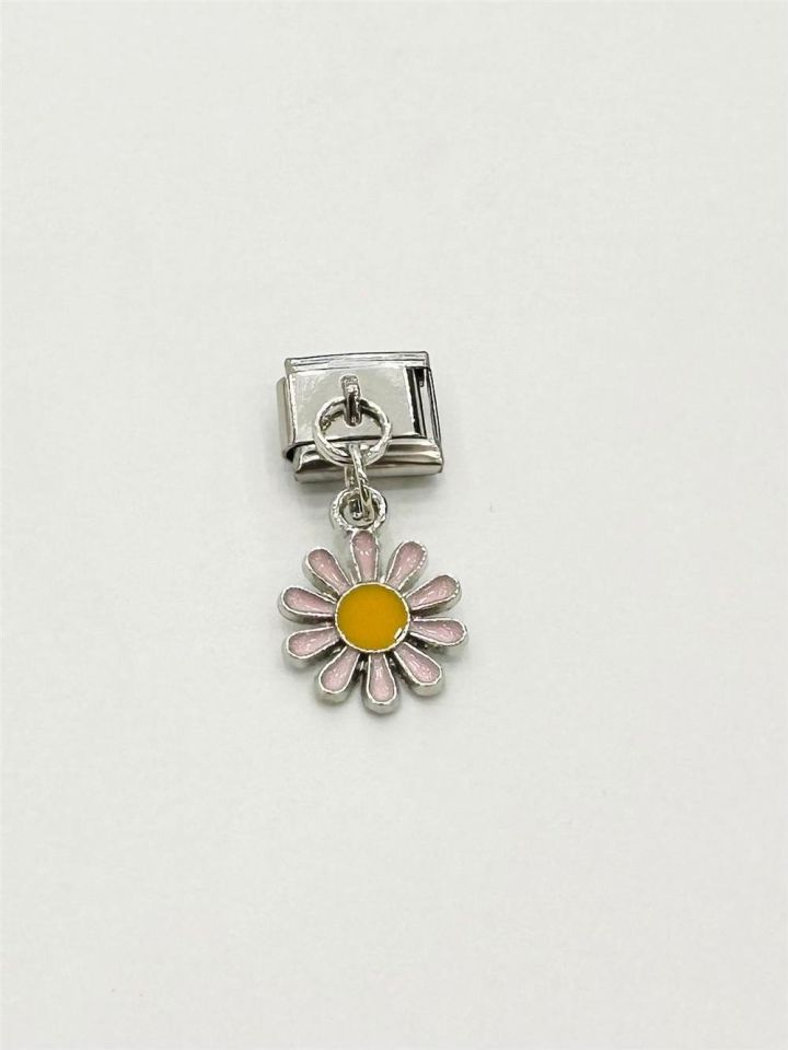 Çelik Charm Pembe Papatya Figürlü
