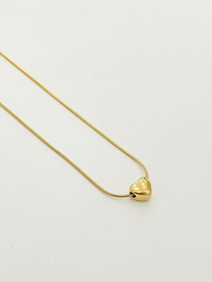 Kadın Çelik Kolye Kalp Charm Figürlü Gold Renk