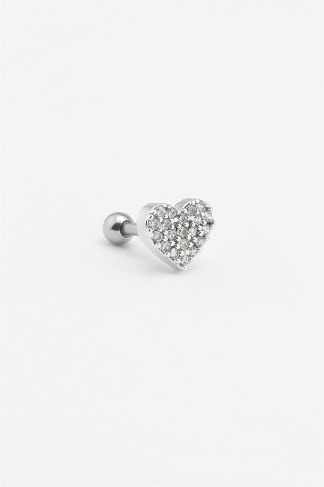 Çelik Tragus Piercing Kalp Figürlü Zirkon Taşlı