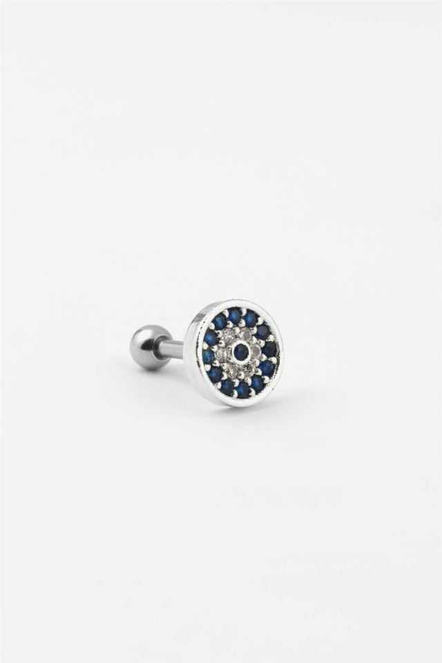 Çelik Tragus Piercing Nazar Göz Figürlü Zirkon Taşlı