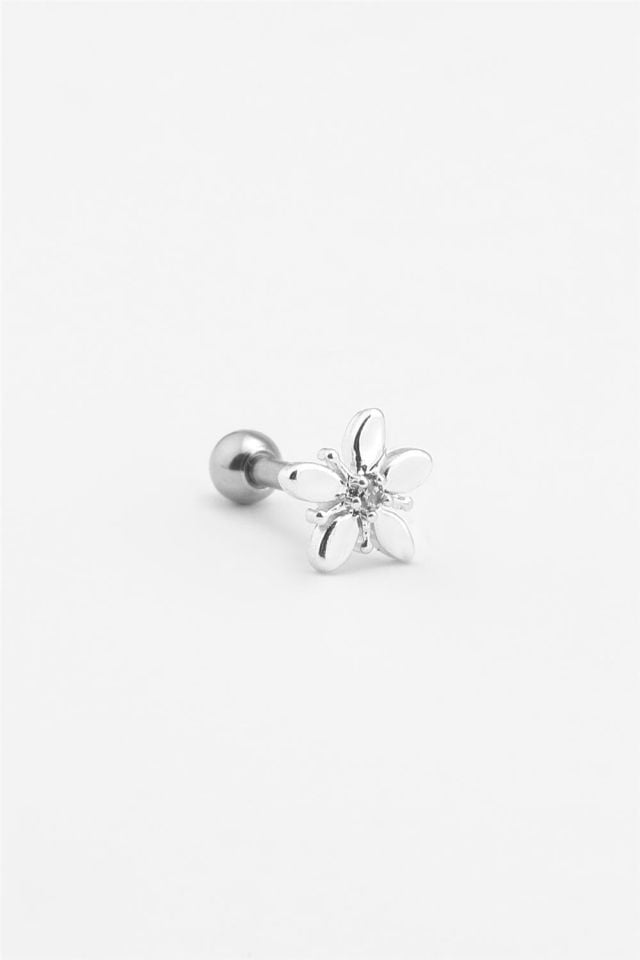 Çelik Tragus Piercing Çiçek Figürlü Zirkon Taşlı