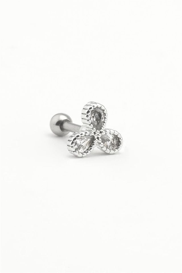Çelik Tragus Piercing Çiçek Figürlü Zirkon Taşlı
