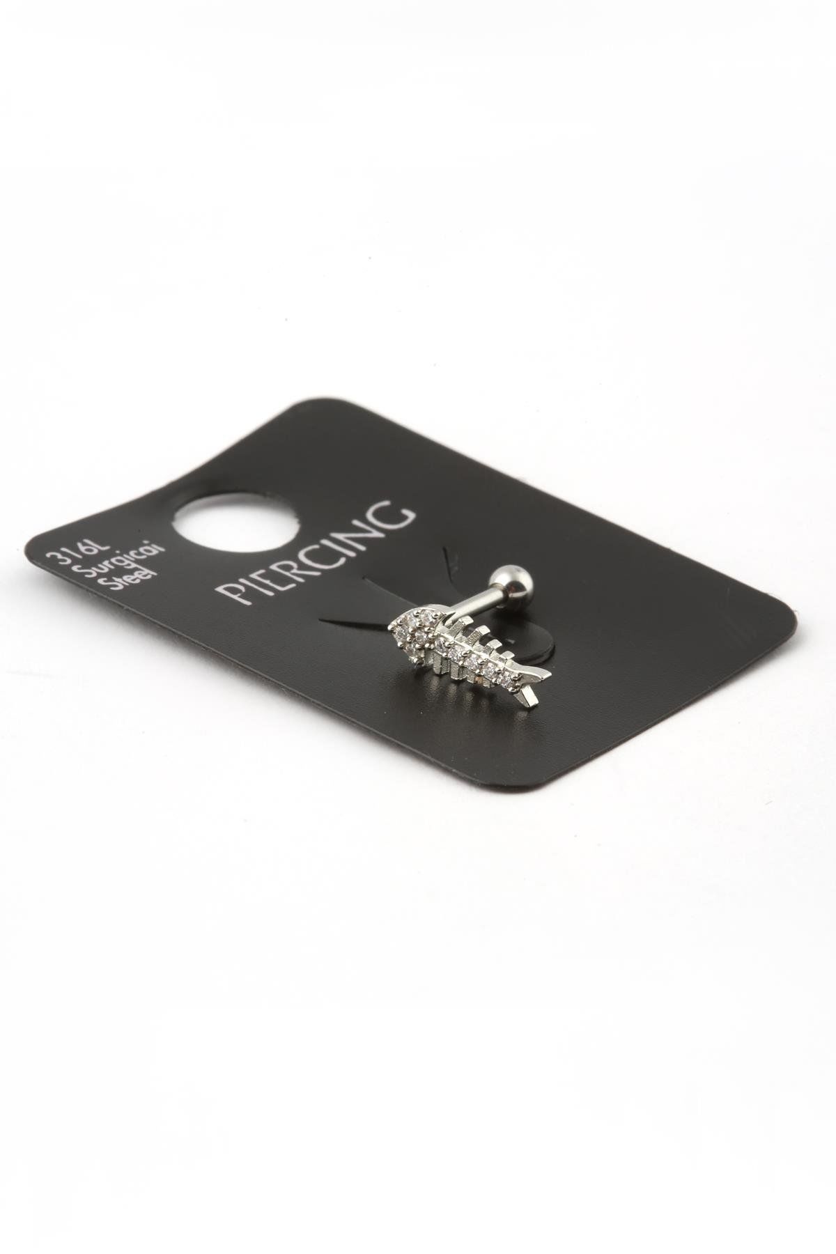 Çelik Tragus Piercing Balık Figürlü Zirkon Taşlı