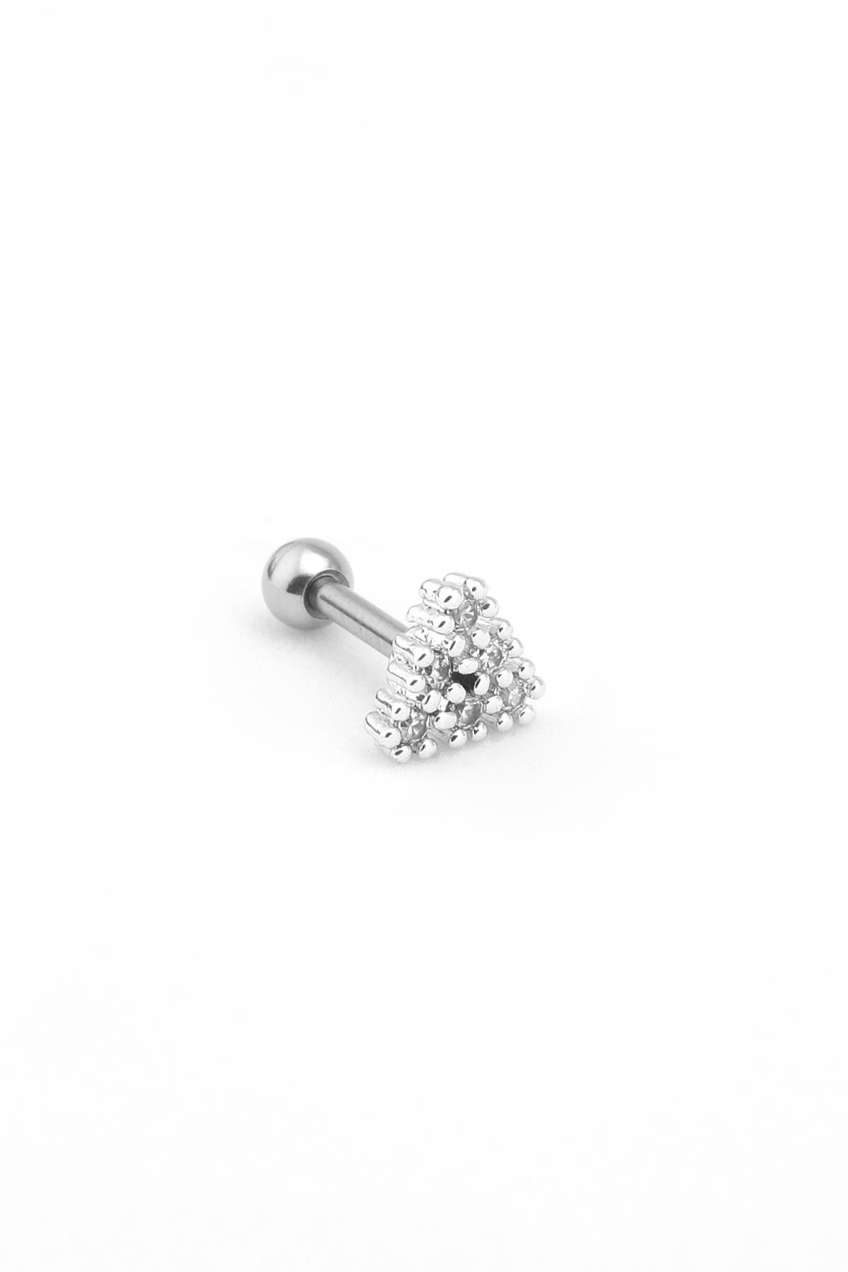Çelik Tragus Piercing Üçgen Figürlü Zirkon Taşlı
