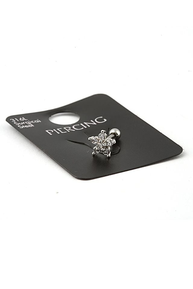 316L Cerrahi Çelik Tragus Piercing Yıldız Figürlü Zirkon Taşlı