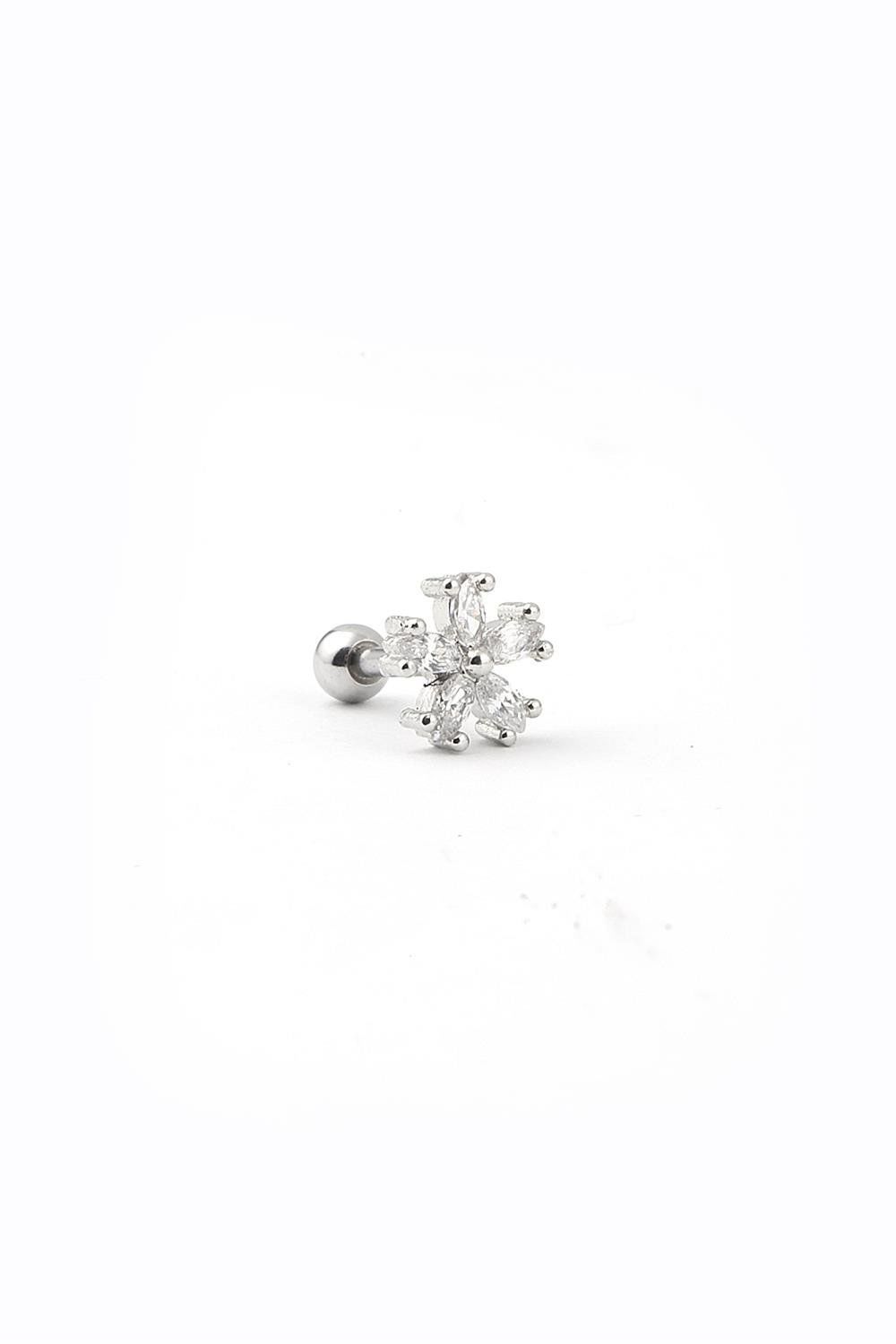 Çelik Tragus Piercing Çiçek Figürlü Zirkon Taşlı