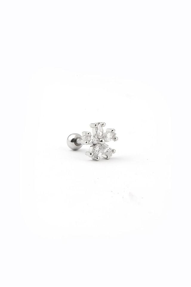 Çelik Tragus Piercing Çiçek Figürlü Zirkon Taşlı