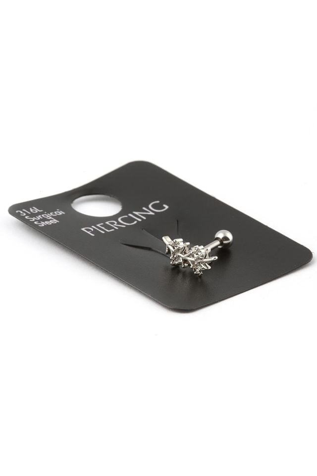 316L Cerrahi Çelik Tragus Piercing Çiçek Figürlü Zirkon Taşlı
