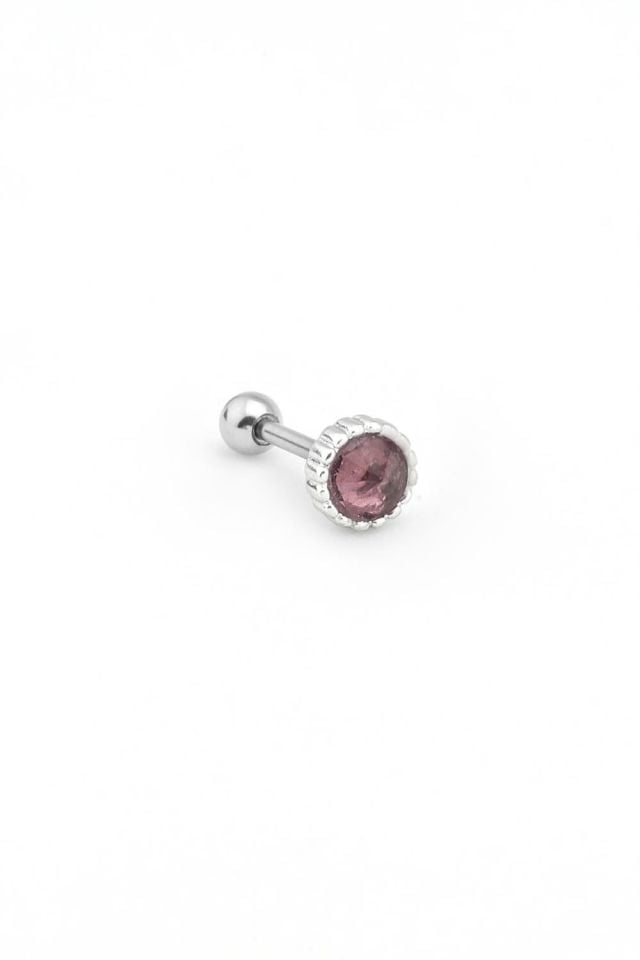 Çelik Tragus Piercing Yuvarlak Figürlü Zirkon Taşlı