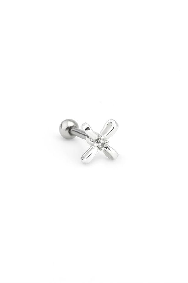 Çelik Tragus Piercing Çiçek Figürlü Zirkon Taşlı