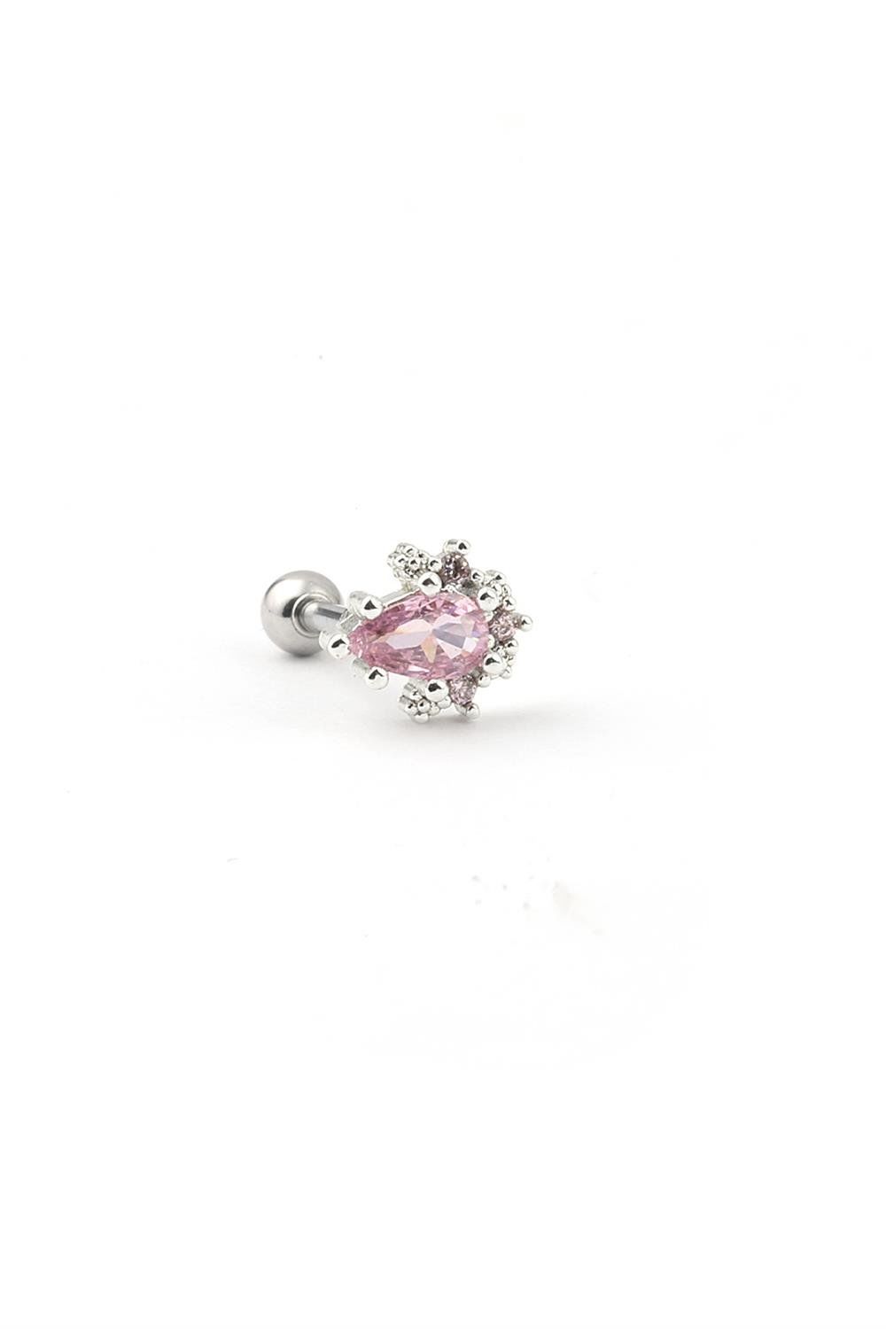 Çelik Tragus Piercing Pembe Zirkon Taşlı