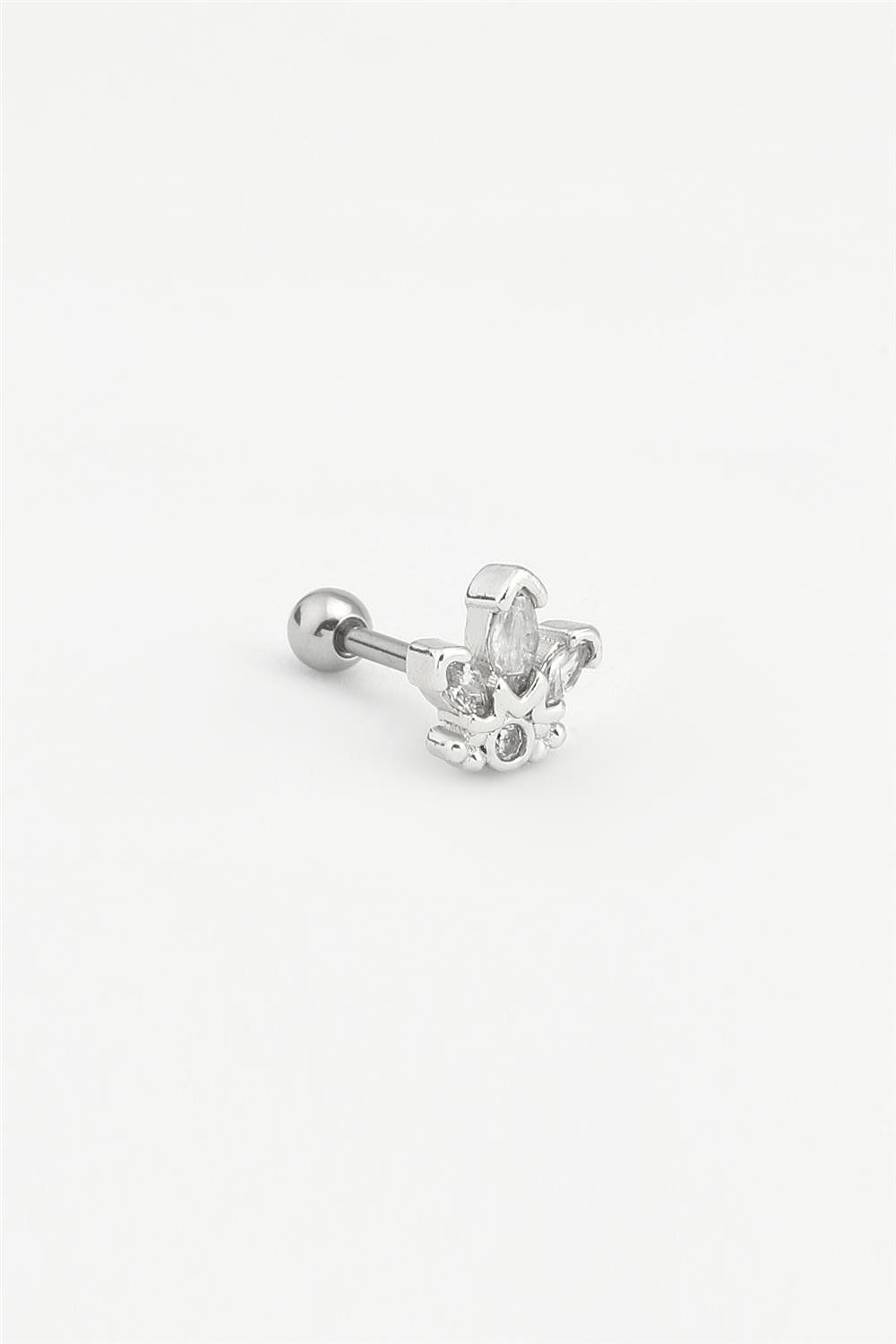 Çelik Tragus Piercing Çiçek Figürlü Zirkon Taşlı