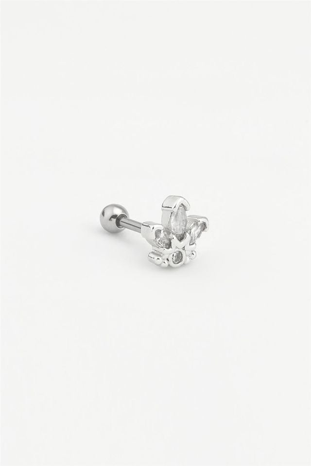 Çelik Tragus Piercing Çiçek Figürlü Zirkon Taşlı