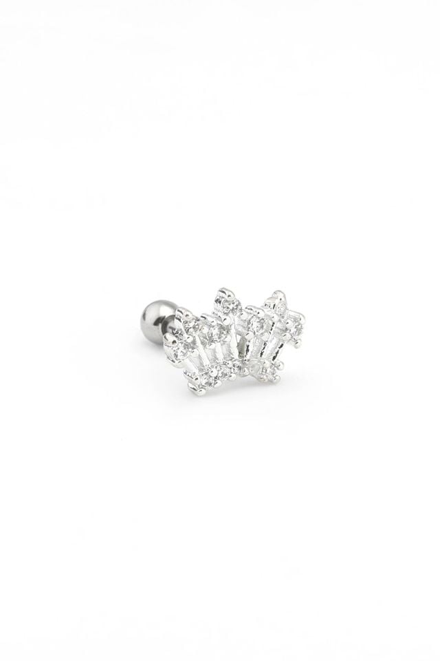 Çelik Tragus Piercing Taç Figürlü Zirkon Taşlı