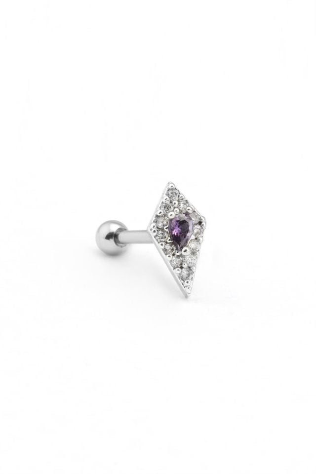 Çelik Tragus Piercing Zirkon Taşlı