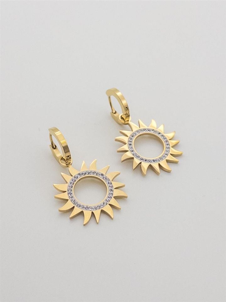 Çelik Güneş Model Gold Renk Küpe