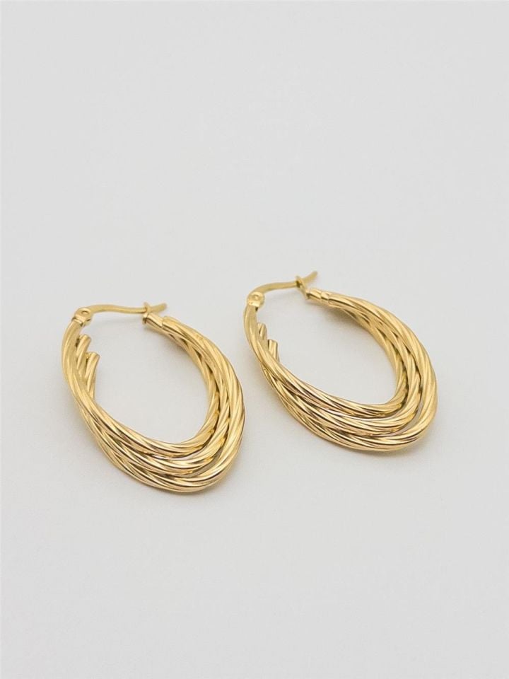 Çelik Üç Halkalı Gold Renk Küpe