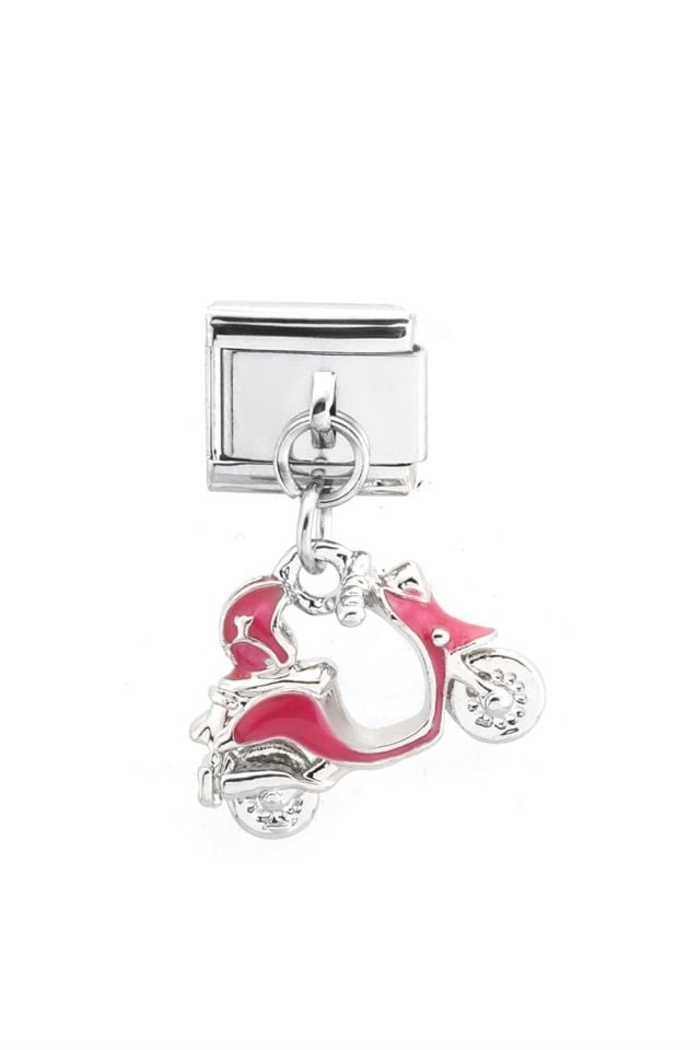 Çelik Charm Pembe Motosiklet Figürlü