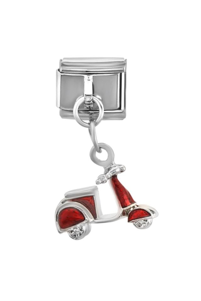 Çelik Charm Kırmızı Scooter Motosiklet Figürlü