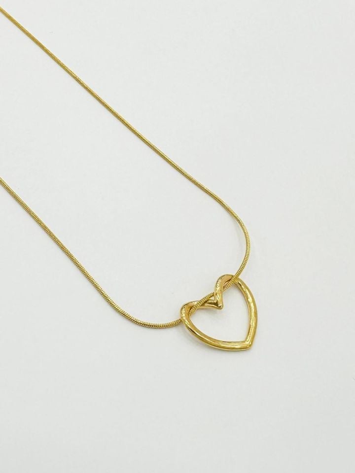 Kadın Çelik Kalp Figürlü Gold Renk Kolye 45cm