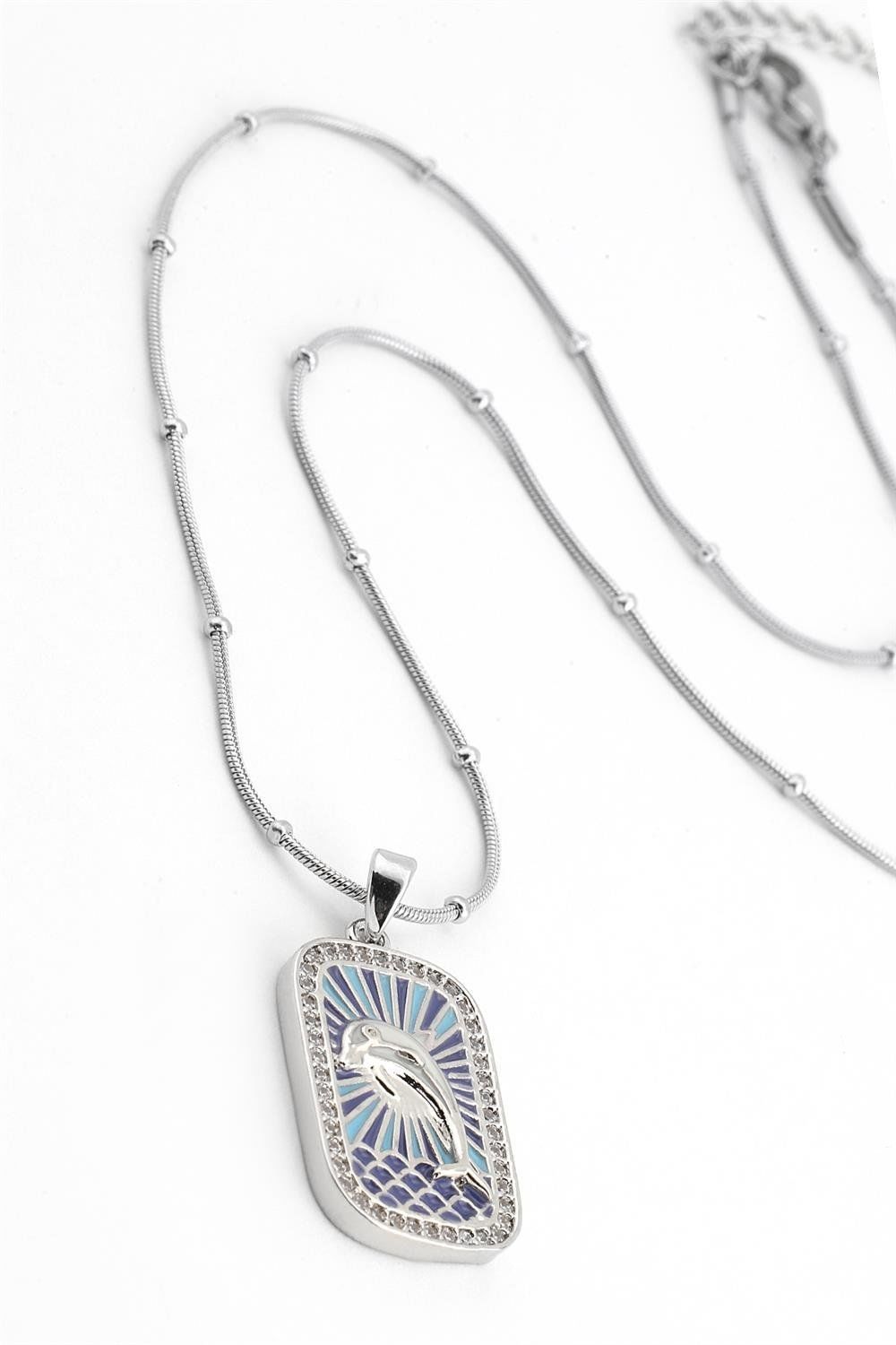 Kadın Çelik Yunus Figürlü Gümüş Renk Tarot Kolye 45cm