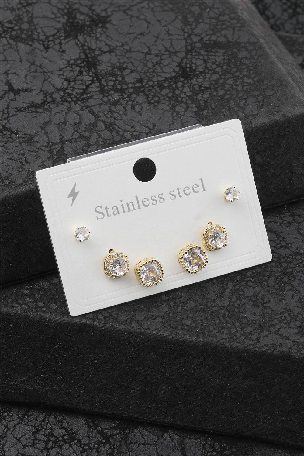 Çelik Altılı Kare Model Gold Renk Küpe Set