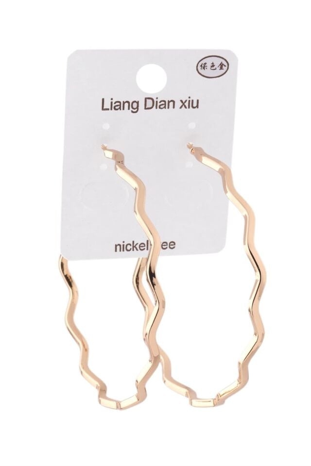 İthal Vip Zikzak Model Gold Renk Halka Küpe (Çap 6 cm)