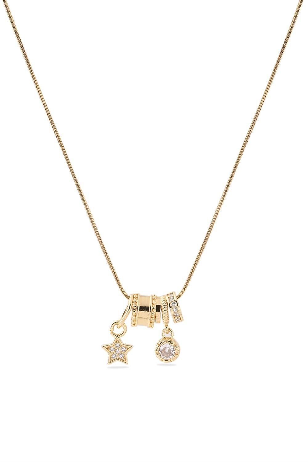 316L Çelik Çoklu Yıldız Figürlü Zirkon Taşlı Gold Renk Kolye 45cm