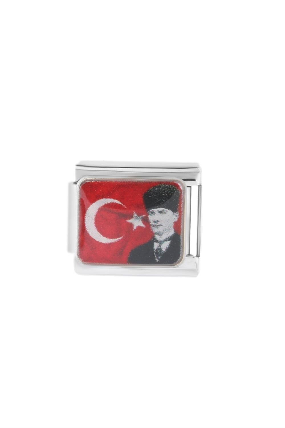 Çelik Charm Atatürk ve Türk Bayrağı Figürlü
